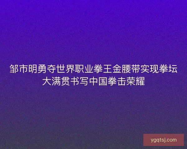邹市明勇夺世界职业拳王金腰带实现拳坛大满贯书写中国拳击荣耀